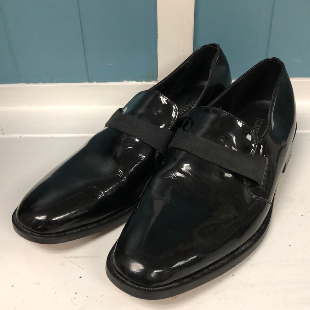 Vtg Nordstrom BrassBoot patent black leather men’s shoes size 9.5 formal wedding